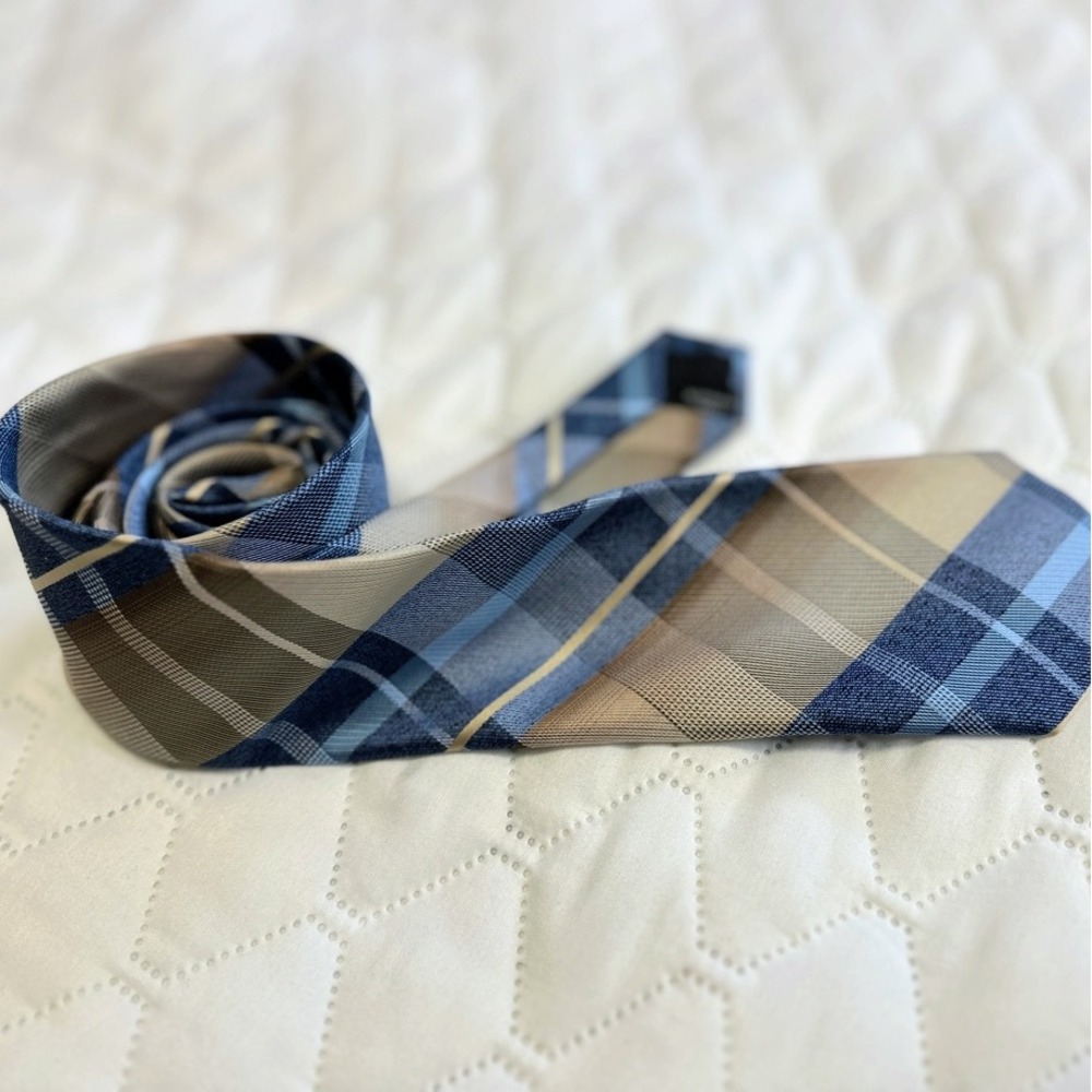 Bespoke Necktie Mens‎ OS Blue Tan Excellent Plaid Check New York Accessory